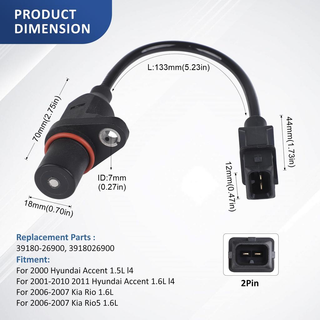 39180-26900 Crankshaft Position Sensor for Hyundai Accent 2001 2002 2003 2004 2005 2006 2007 2008 2009 2011 1.6L Kia Rio5 06-11