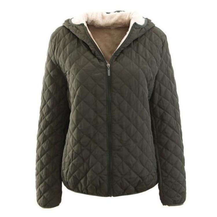 Women Hooded Jacket Cotton Quilted Coat Casual Loose Fit Long Sleeves Zipper Pocket Warm Solid Color Outwear for Ladies Autumn Winter