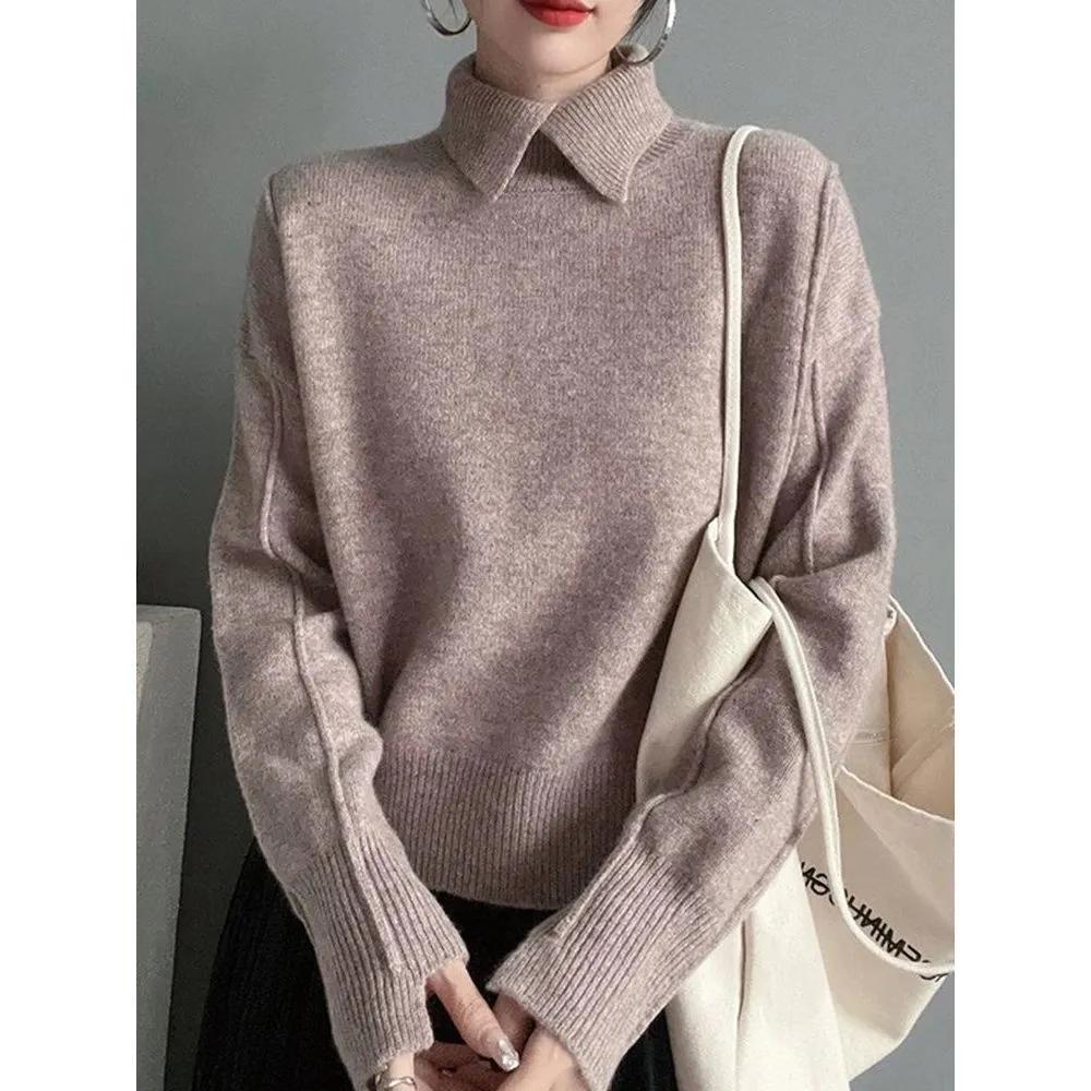 Women Autumn Long Sleeves Sweater Pullovers Knitted Female Knitwear Solid Color Ladies Knitting Sweaters