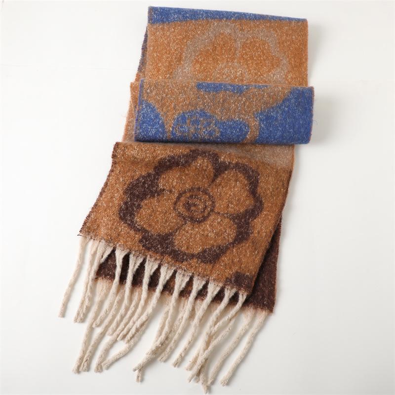 

42*220Cm Winter Scarf Women S Decorative Designer Warm Shawl Cashmere Thick Neck Hijab Wraps Pashmina Floral Tassls 42x220cm