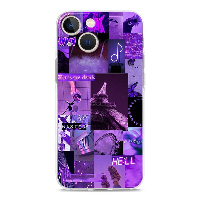 infinity on Purple Transparent Phone Case For iPhone 15 16 14 13 12 11 Pro Max XS X XR SE 7 8 Plus TPU Clear Lens Protect Cover