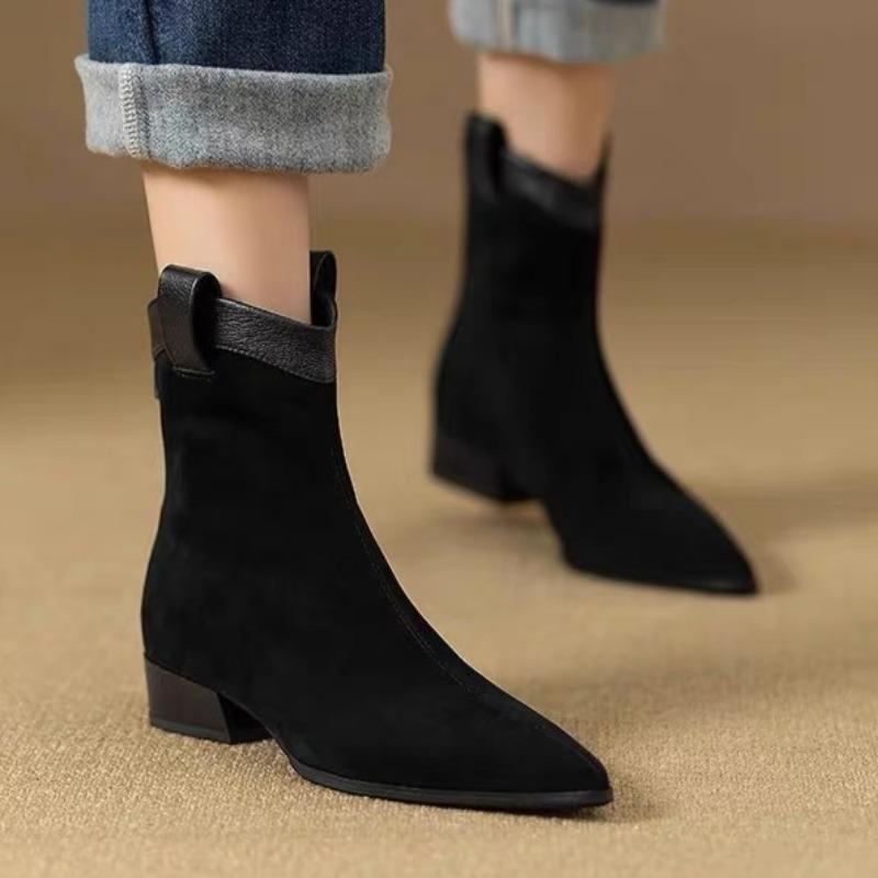 Dámske členkové čižmy so špicatou špičkou na podpätku 2025 Dizajnové Elegantné Topánky Módne Suede Chelsea Krátke Topánky Zimné Nové Party Zapatillas