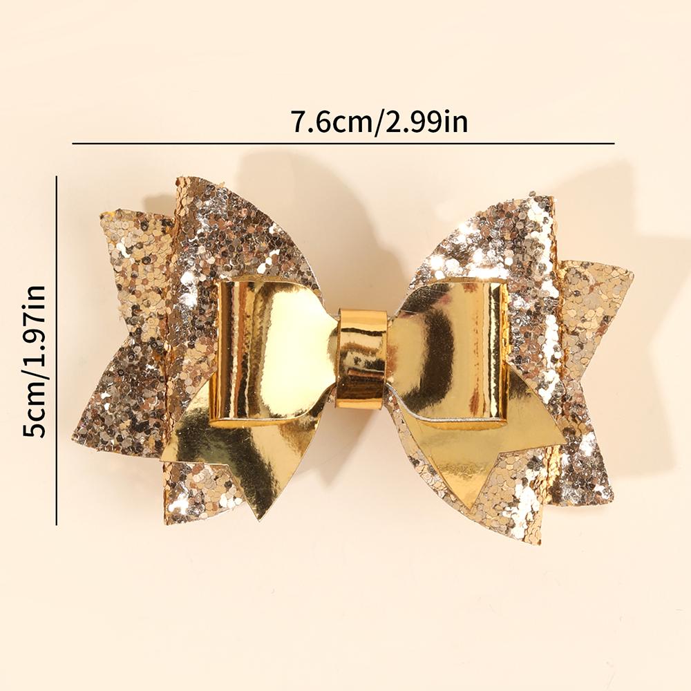 2Pcs Gold Sequin Bow Hair Clip Elegant Sparkly Glitter Leather Hairpin For Baby Girl Children's Daily Hair Headdress Accessories