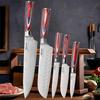 5PCS Kitchen Knife Meat Cleaver Damascus Pattern Chef Knife Wood Handle Paring Utility Santoku Slicing Knife