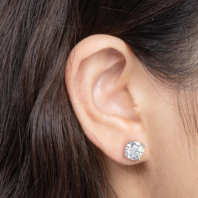 D Color 2 Carat Moissanite Stud Earrings, 18k Gold-plated S925 Sterling Silver for Women