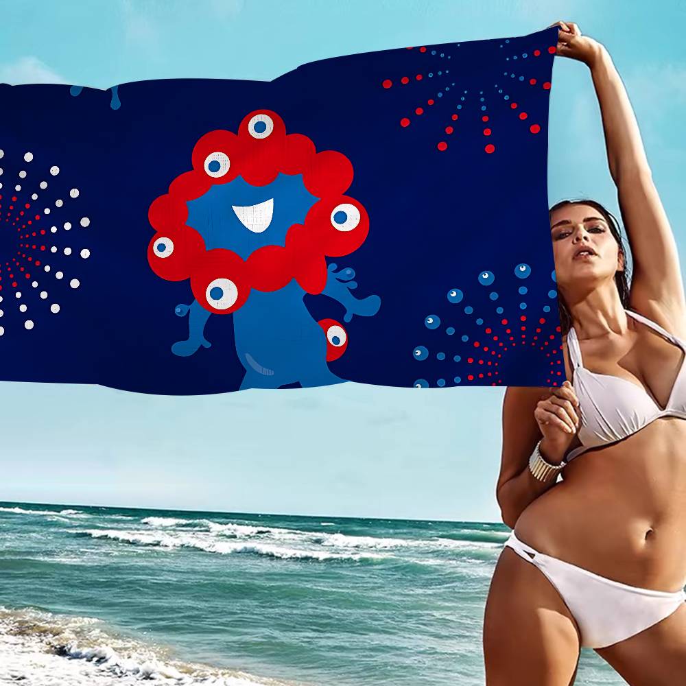 

Cartoon M-Myaku-Myaku Microfiber Blanket Quick Drying Beach Towels Oversized Printing Super Absorbent Pool Towel Blanket W30*H60(CM)