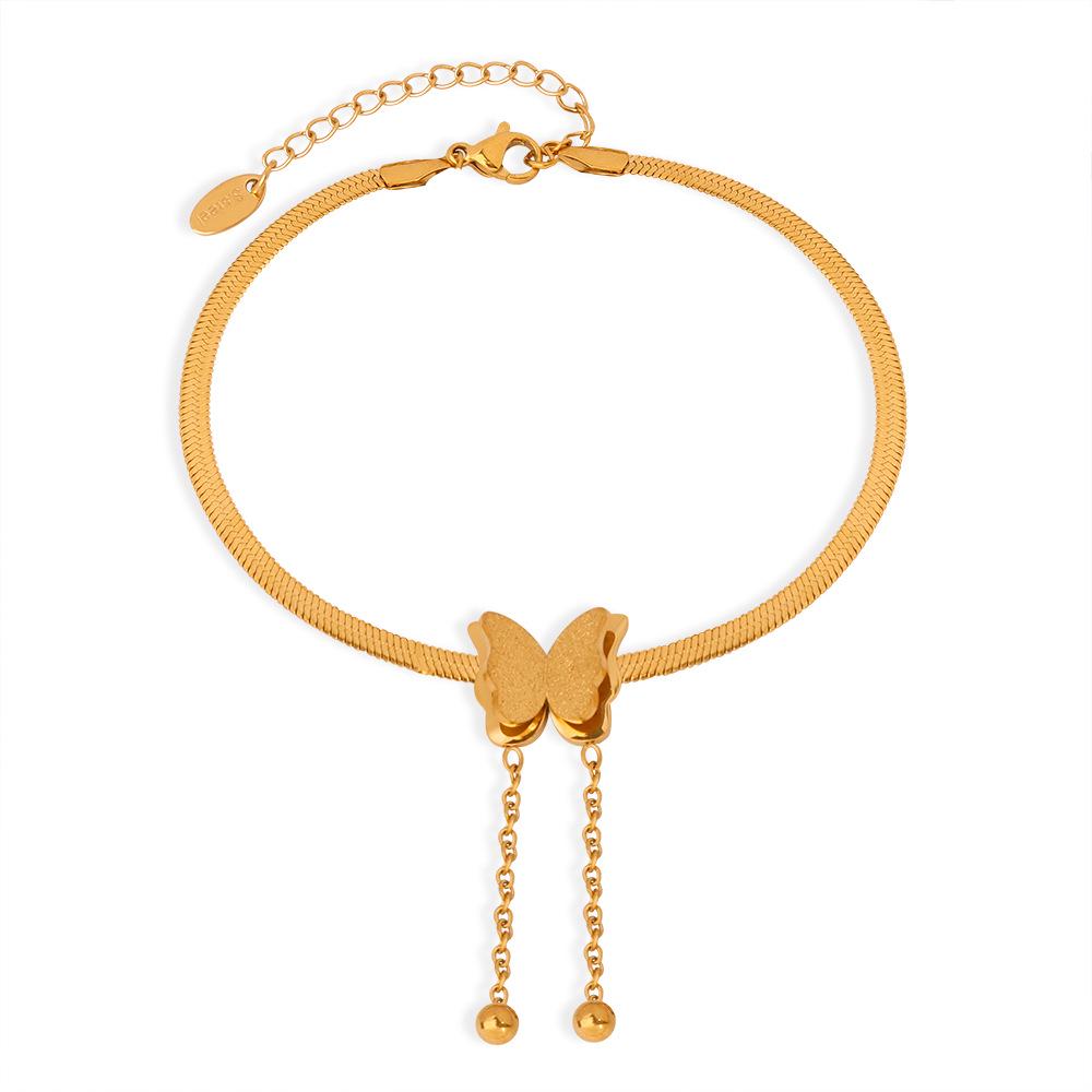 Korean Geometric Elegant Frosted Butterfly Tassel Titanium Anklet