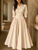 Women Lapel Collar Button Down Midi Dress Puff Sleeve Casual Loose Fit Vintage Elegant Long Dress