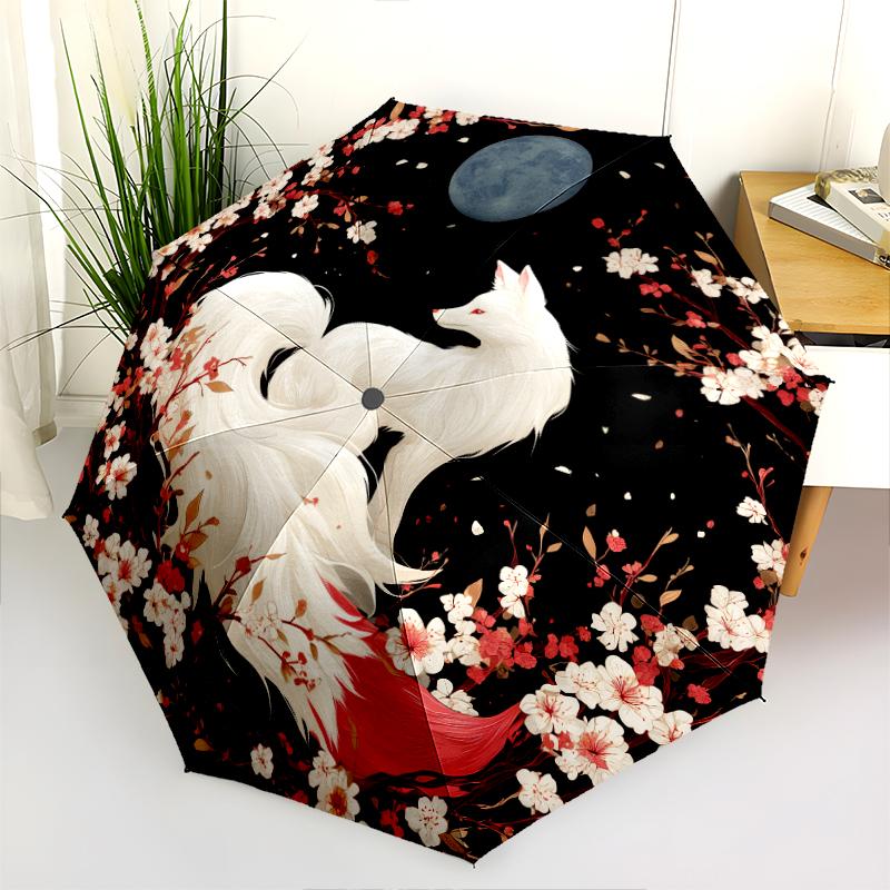 Fuchs-Muster, automatisch faltbarer Regenschirm, tragbares und faltbares Design, 8 Schirmrippen, ein Weihnachts- oder Geburtstagsgeschenk.