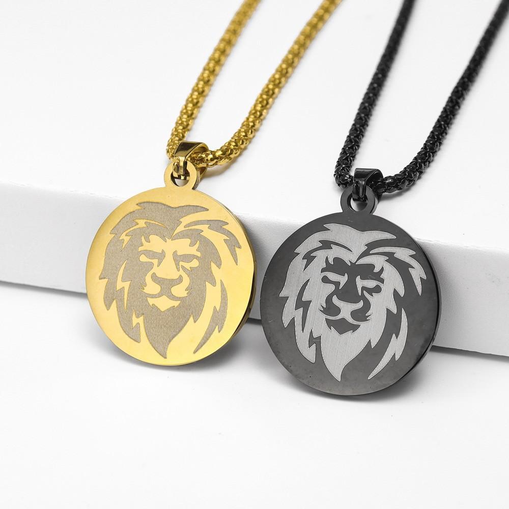 New Fashion Engraved Lion Pendant European and American Animal Men's Necklace