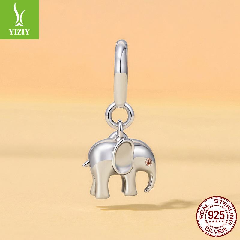S925 Sterling Silver Baby Elephant Pendant Opening And Closing Button Head, Cute Animal Lucky Diy Beaded Accessories