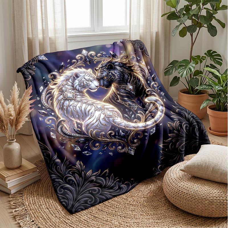 Tiger and Floral Fantasy Theme blanket Lightweight Warm Flannel Blanket Decorative Throw Blanket for Home Decoration