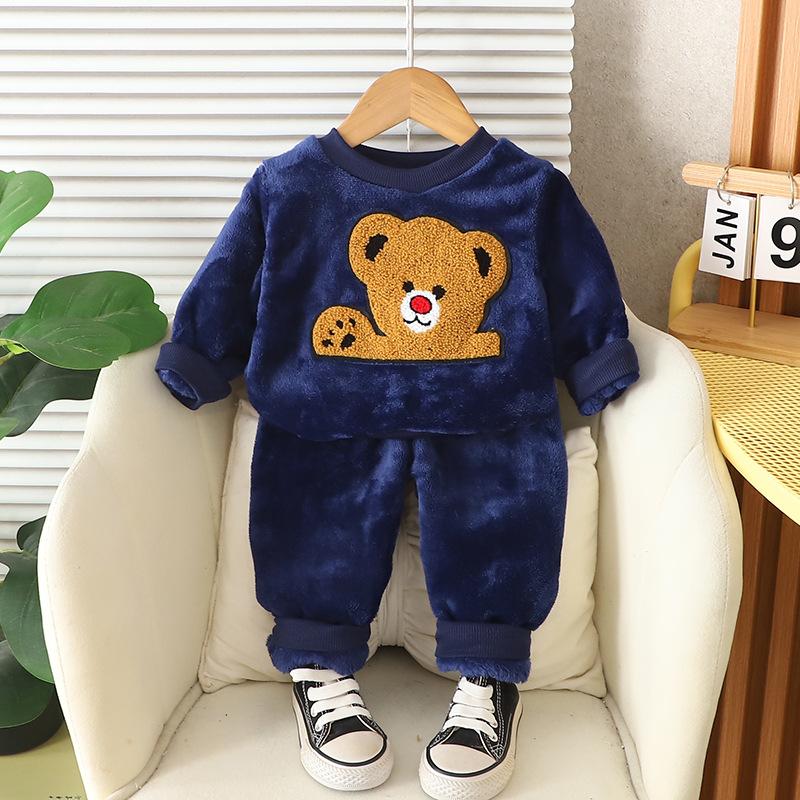 2025 Children's Two Piece Sleepwear Warm Men's and Women's Velvet Set Autumn and Winter Home Furnishings