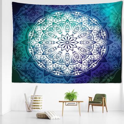 Blågrön Mandala Gobeläng Vägghängande Blomsterkonst Mystisk Hippie Tapiz Estetiskt Rum Vardagsrum Heminredning