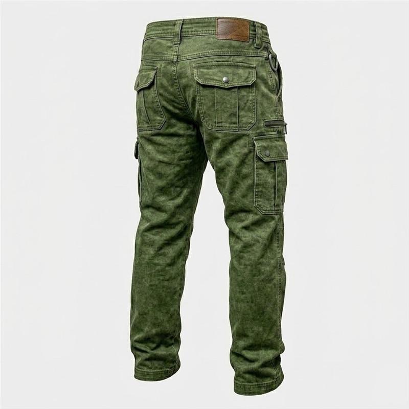 Herren Multi-Taschen Denim Cargo-Hose Vintage Gewaschen Gerade Arbeits Hose D-Ring Taille Outdoor Freizeit Hose