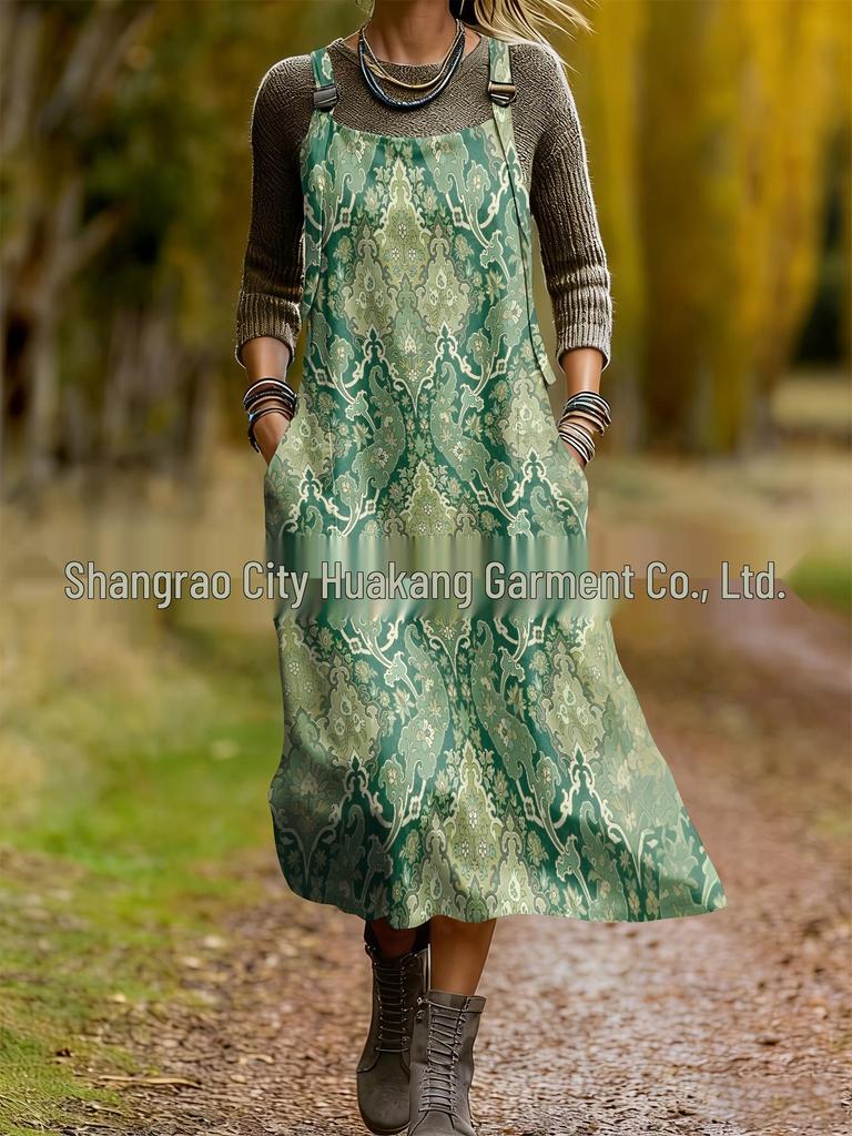 2026 Spring Women's Retro Ethnic 3D Print Dress