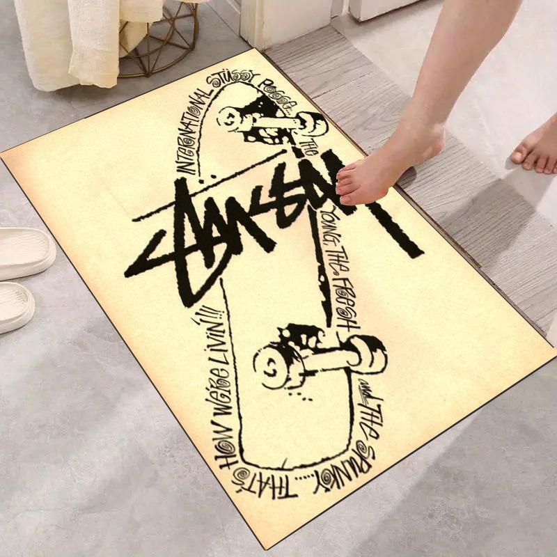 Vintage Beige Paper Skate Circle Text Signature Logo Area Rug Non Slip Mat, Retro Hand Drawn Street Graffiti Carpet for Bedroom Decor