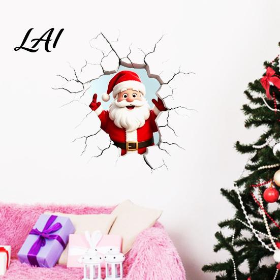 Realistic Christmas Glass Clings 3D Santa Claus Wall Sticker Breaking Decal for Holiday Decoration Easy to Apply Window Stickers Waterproof PVC Art