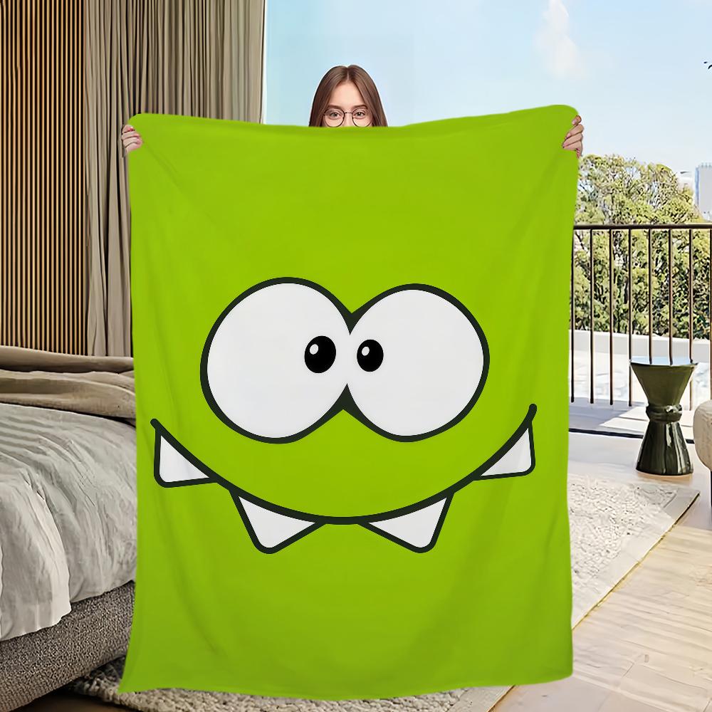Cute Frog Cartoon Game Funny Face o-Om n-Nom Flannel Warm Comfort  Soft Plush Blanket for Sofa Living Room Bedroom Travel Gift