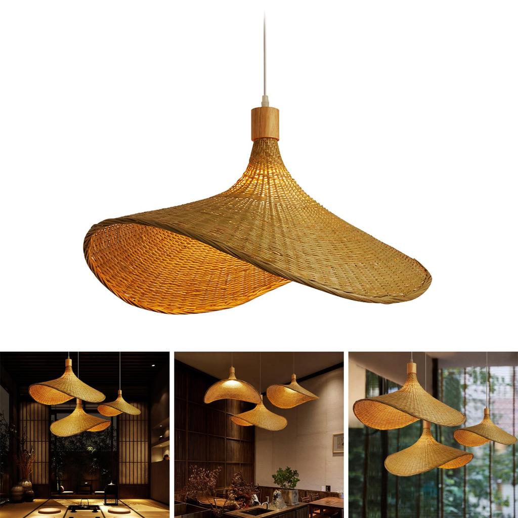 Ceiling Lamp Rattan Hat Lampshade 30cm -Bulb Not Included Vintage with 120cm Cord Modern for Living