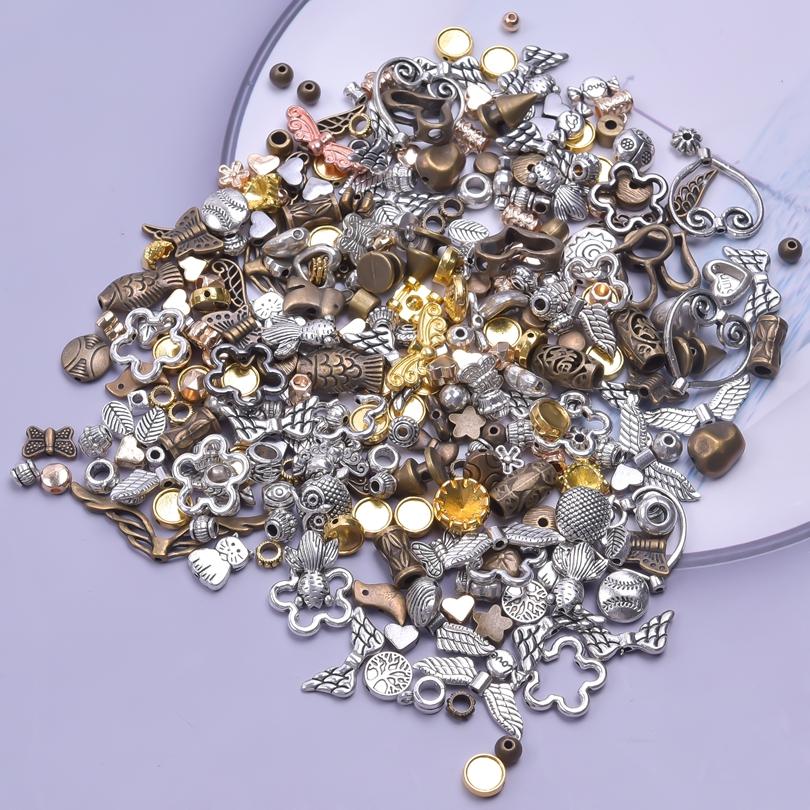 10-50pcs/Lot Random Mixed Alloy Metal Bulk Charms For Jewelry Making Supplies Vintage Spacer Bead Aninmal Wings Star Accessories