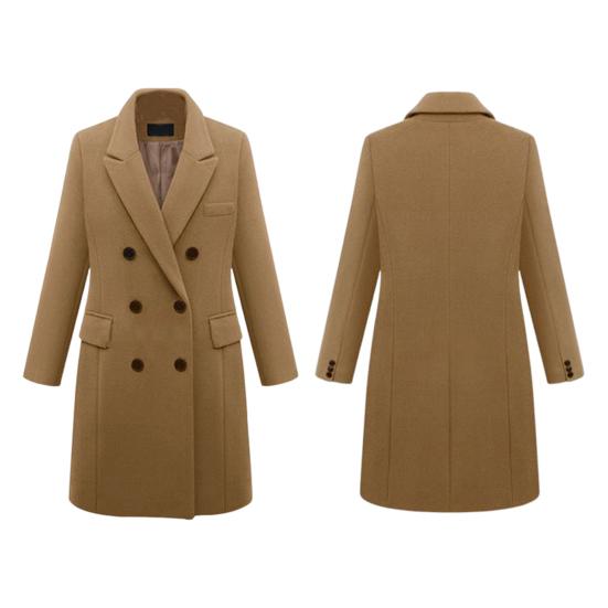 Women Winter Coat Double-breasted Turn-down Collar Long Sleeves Outerwear Thick Warm Pockets Solid Color Office Casual Party Overcoat