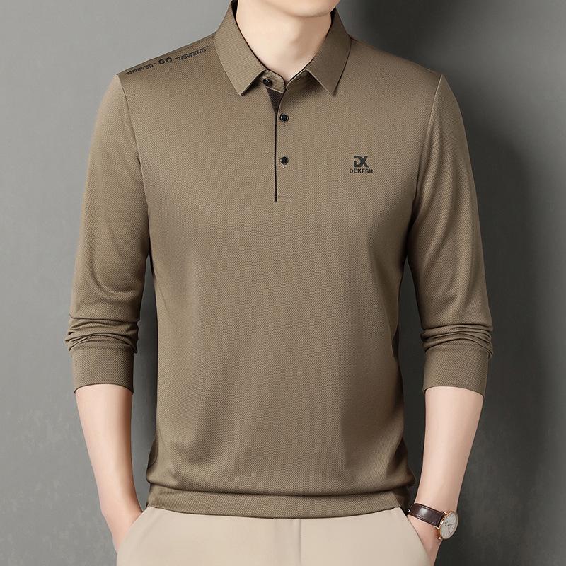 

Men s Long-Sleeved Polo Shirt – New Spring/Autumn Business Casual Loose Fit with Solid Color Lapel. 3XL/125 світло-коричневого кольору