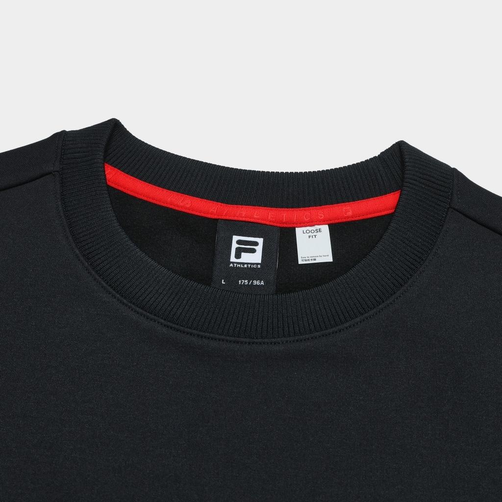 Fila Fitness Casual Sports Versatile Comfortable Warm Loose Fleece Pullover Crewneck Sweatshirt Men Sweatshirt Deep-Black A11M541212FBK