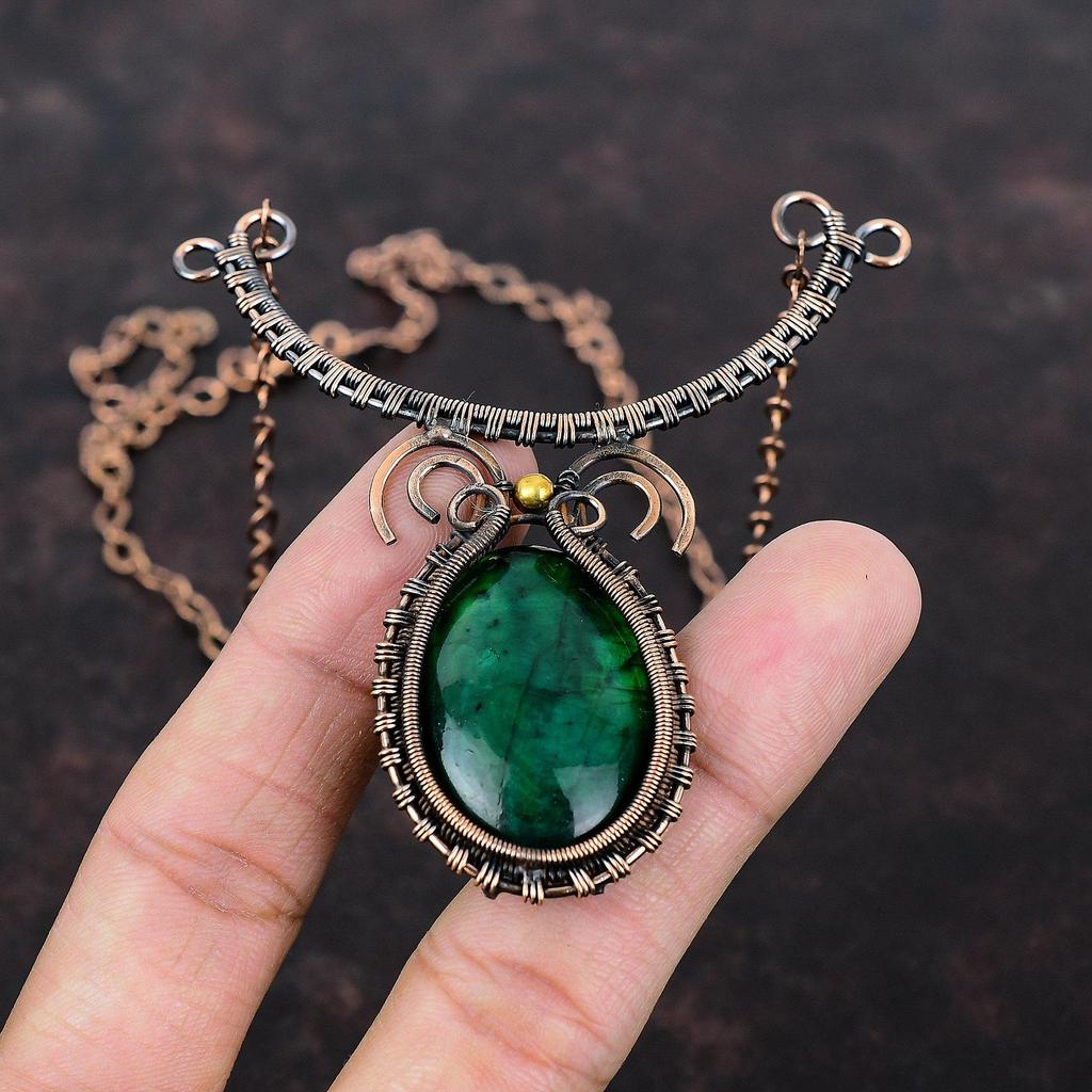 Green Fire Labradorite Gemstone Necklace Copper Wire Wrapped Necklace Adjustable Necklace Handmade Copper Jewelry Wire Wrap Jewelry For Gift