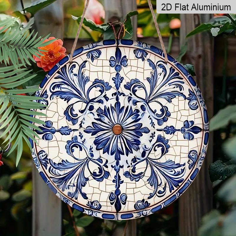 

2D Flat Aluminum Sign Vintage Blue Floral Pattern Decorative Sign 7.87 Inches X 7.87 Inches Perfect for Decorating Homes, Porches, Living Rooms, and 1pc