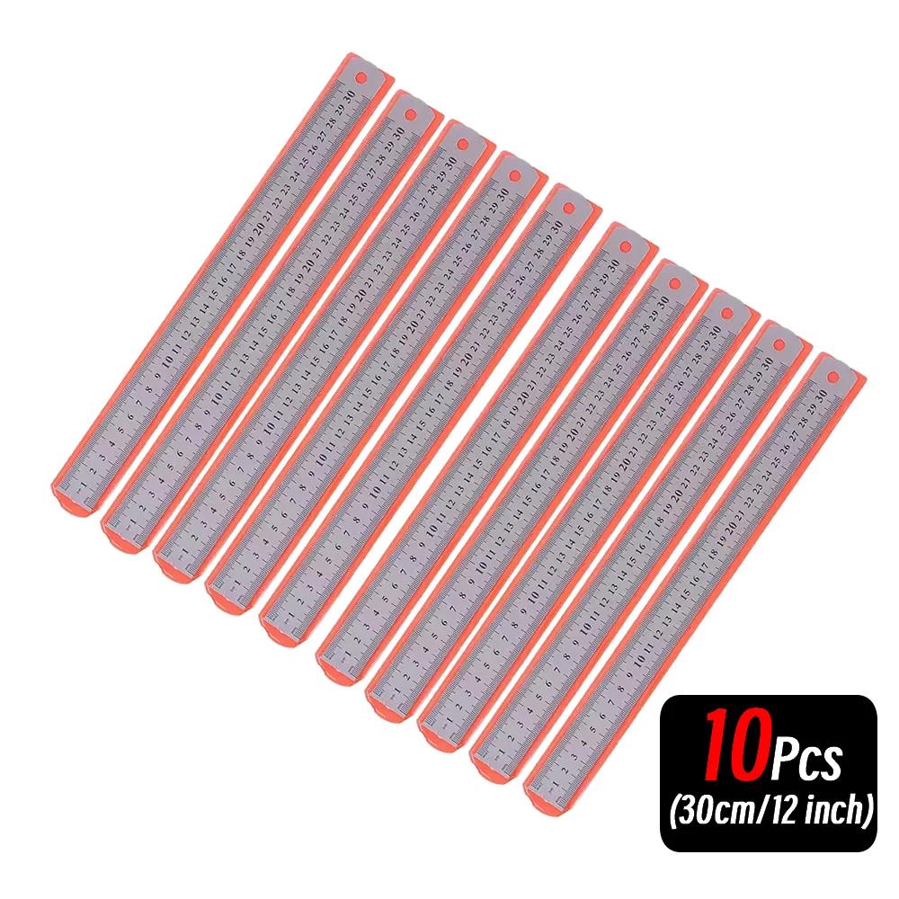 10P 15-30cm Stainless Steel Metal Straight Ruler Precision Double Sided Precision Measuring Tool Scale Metric Ruler Accessories