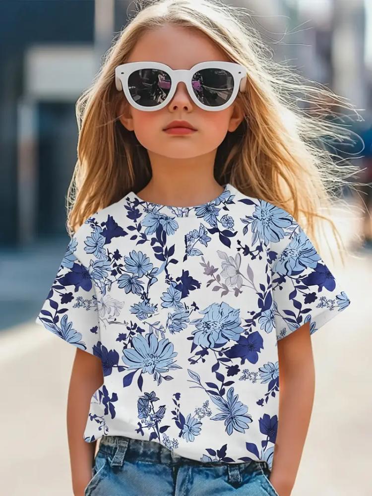 Kinderkleidung Mädchen T-Shirt Mode Kurzarm-T-Shirt Sommerkleidung 3D-Druck Kinder Oberteile Cartoon Atmungsaktiv Kinder T-Shirt