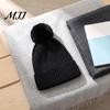 Warm Knitted Hats Winter Hat with Fluffy Fur Ball, Thick Cuffed Cap, Elastic Soft Outdoor Travel Headgear Stretchy Fabric Solid Color for And