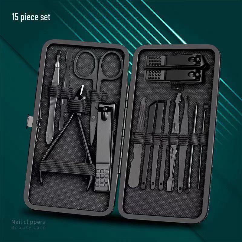 24-Piece Black & Red Manicure Set: Nail Clippers, Tweezers, Ear Pick, Scissors