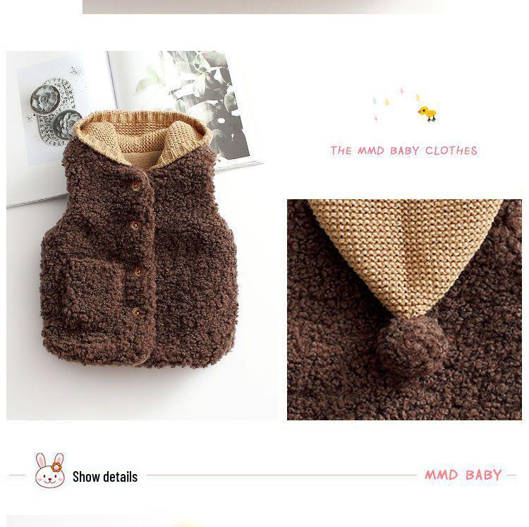 Thickened Cute Lambswool Vest for Infants, Unisex, Ages 1-3, Perfect for Autumn and Winter.