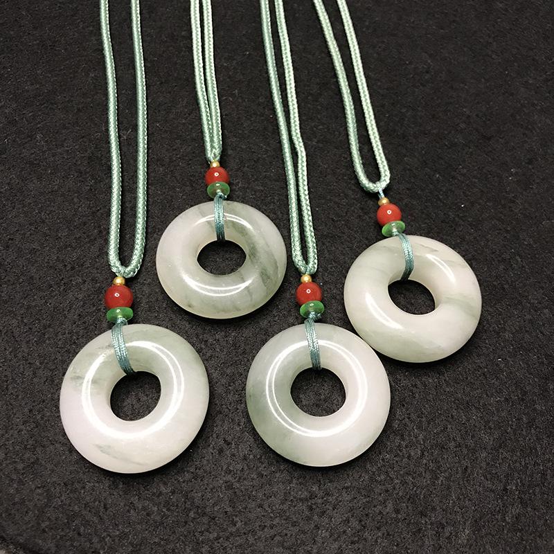 Tianshan Jade Gold Thread Ring Pendant Necklace - Unisex Donut Design