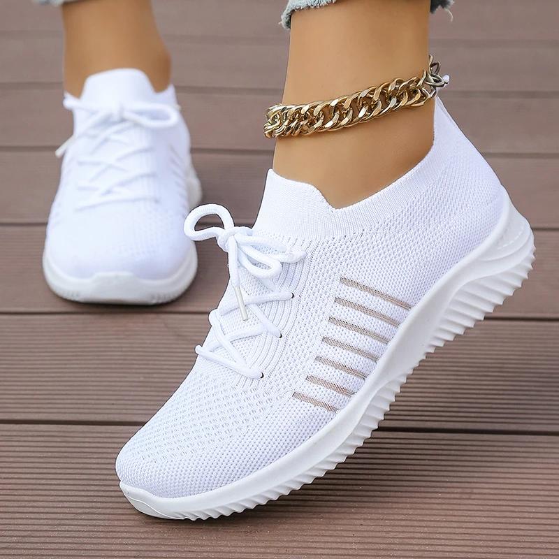 Fashion Zoki Breathable White Sneakers for Women Summer 2025 Thick Sole Knitting Sport Shoes Woman Comfort Slip On Tennis Running Shoes