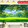 2D flat printing party banner: 1 green grass and tree background banner