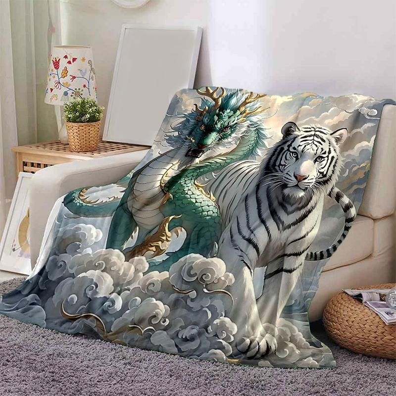 1pc Tiger Yin Yang of Fire and Ice Blanket, Soft Throw Blankets for Bed Couch Sofa, Warm Cozy Home Decor Gift .K093