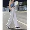 Women's Retro High-Waist American Flag Patch Grey Sweatpants - Y2K Wide-Leg Street Style