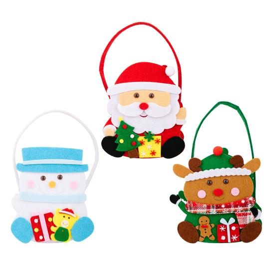Christmas Gift Bags with Handles Santa Reindeer Snowman Goody Bag Thick Holiday-themed Gift Pouch for Candy Apples Toys