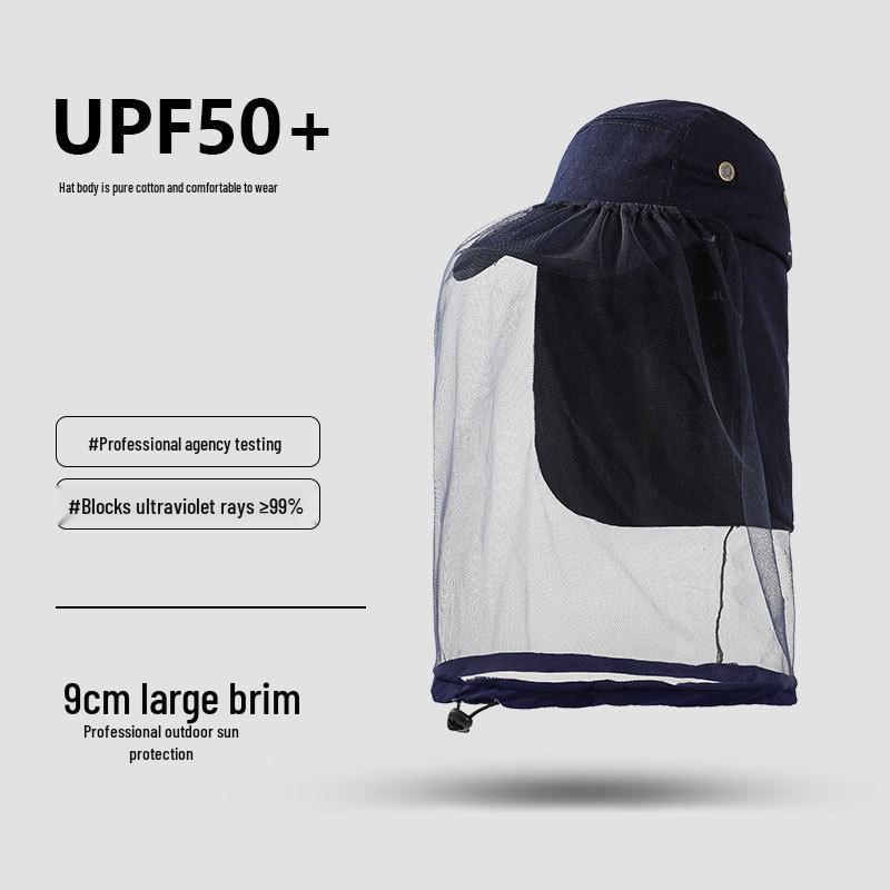 Men's Large Brim UV-Blocking Fishing Hat with Insect-Proof Net