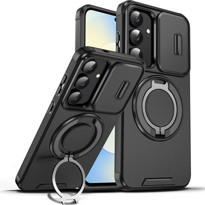 Capa de Celular com Suporte Magnético de Anel Para Samsung Galaxy S25 FE Proteção Deslizante para Lente da Câmera Moldura em TPU Capa Traseira de Plástico Rígido Fundas