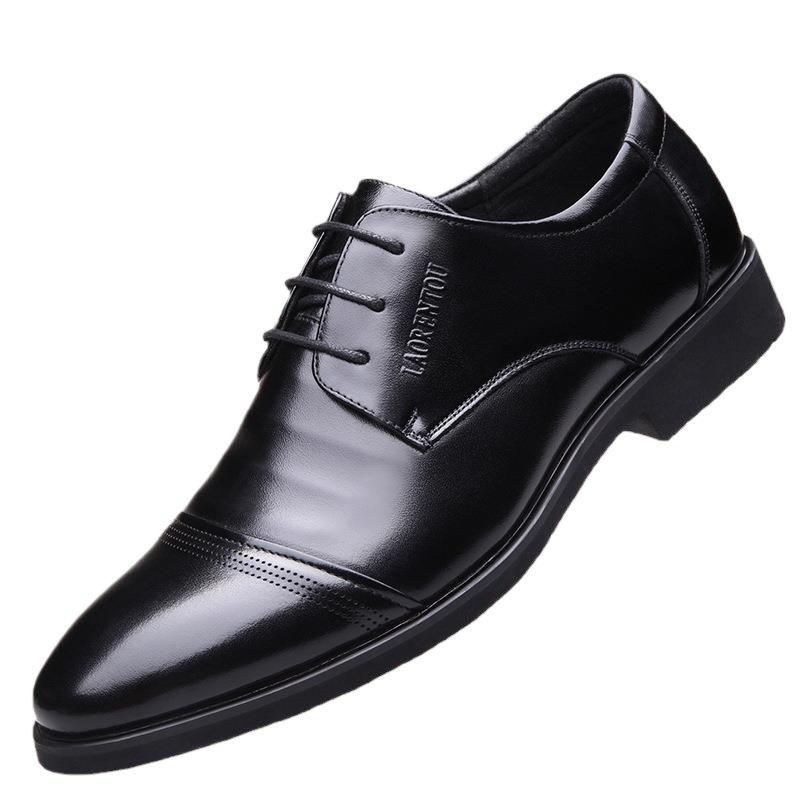 Old Man's Head Koreanische Ausgabe Atmungsaktiv Innen Höhenerhöhung 6CM Herrenschuhe Lederschuhe Business Formal Schnürschuhe Herrenlederschuhe