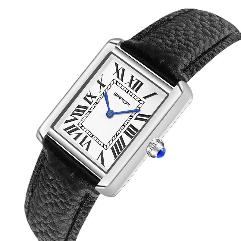 Orologio Classico da Donna Rettangolare Tank con Fibbia a Farfalla Moda Casual Orologio al Quarzo Impermeabile in Vera Pelle