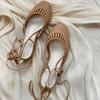 Sheepskin version~ French niche woven hollow strap bag head sandals low heel with skirt vacation Roman sandals