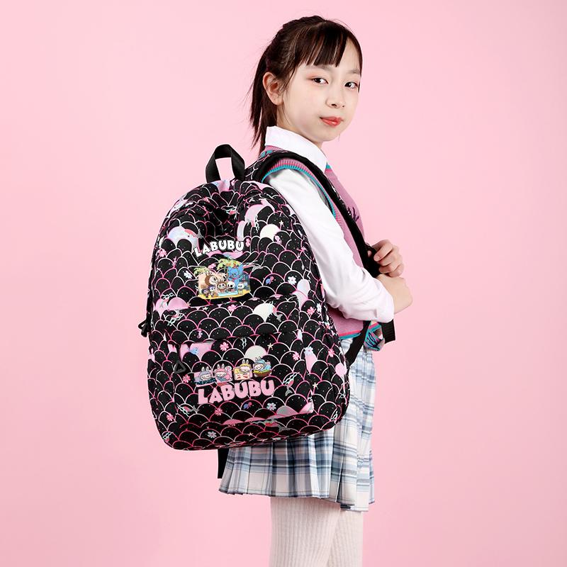 4Pcs/set Cute Printed Backpack Girl School Student Knapsack Fish Scale Style Bag Lunch Bag Pencil Bag 750Ml Outdoor Water Bottle