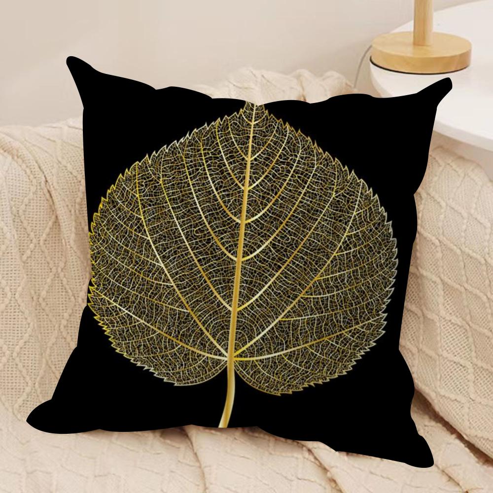 Golden Leaf  Branch Pattern Cushion Cover Silky Short Plush DoubleSided Printed Pillow Case for Sofa All Seasons Home Decor