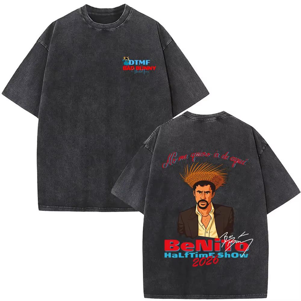 Washed Vintage Rapper Bad Bunny T-shirt Debi Tirar Mas Fotos DTMF Album 2026 T Shirt Men Women Fashion Trendy Tee L