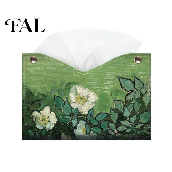 Accessorio per fazzoletti per la casa moderna, Copri scatola in pelle PU con motivo Rosa Selvatica/Girasole, Organizer pieghevole da scrivania, Portatovaglioli Multiuso
